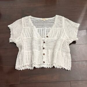White Crochet Button-Up Top